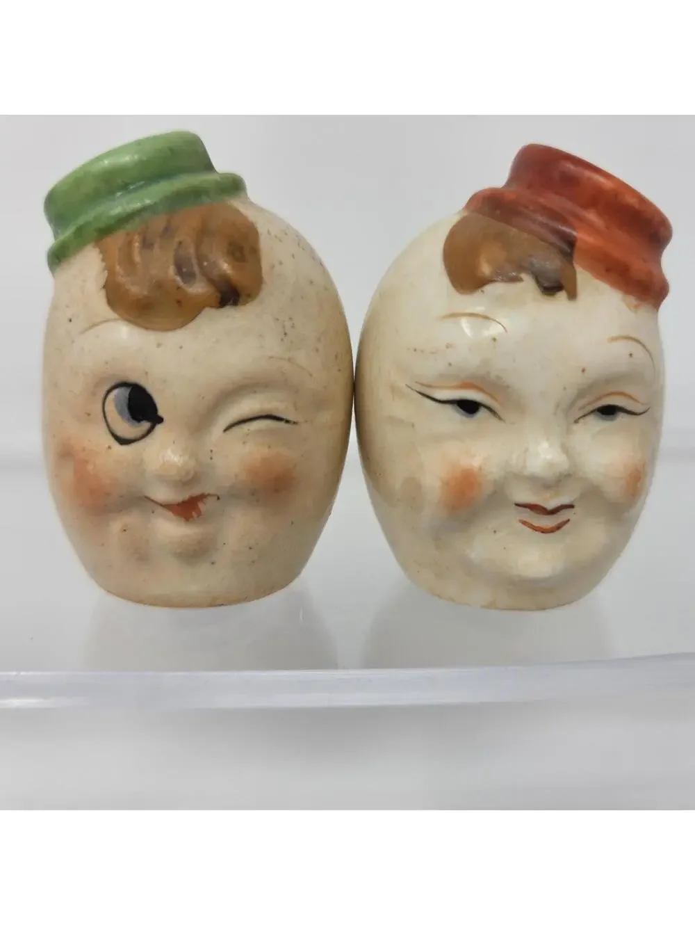 3 Pc Set Vtg Egg Head Humpty Dumpty Salt Pepper Shakers Japan Anthropomorphic